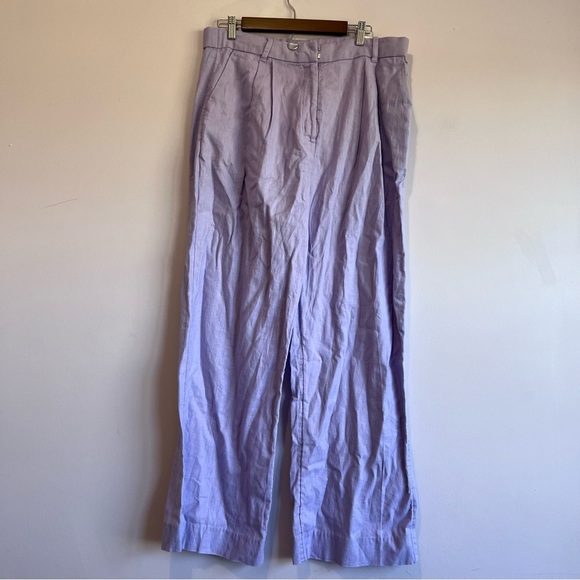 NWT ABERCROMBIE & FITCH PLEATED PURPLE LINEN WIDE LEG ELASTIC TROUSER LARGE - Picture 1 of 11